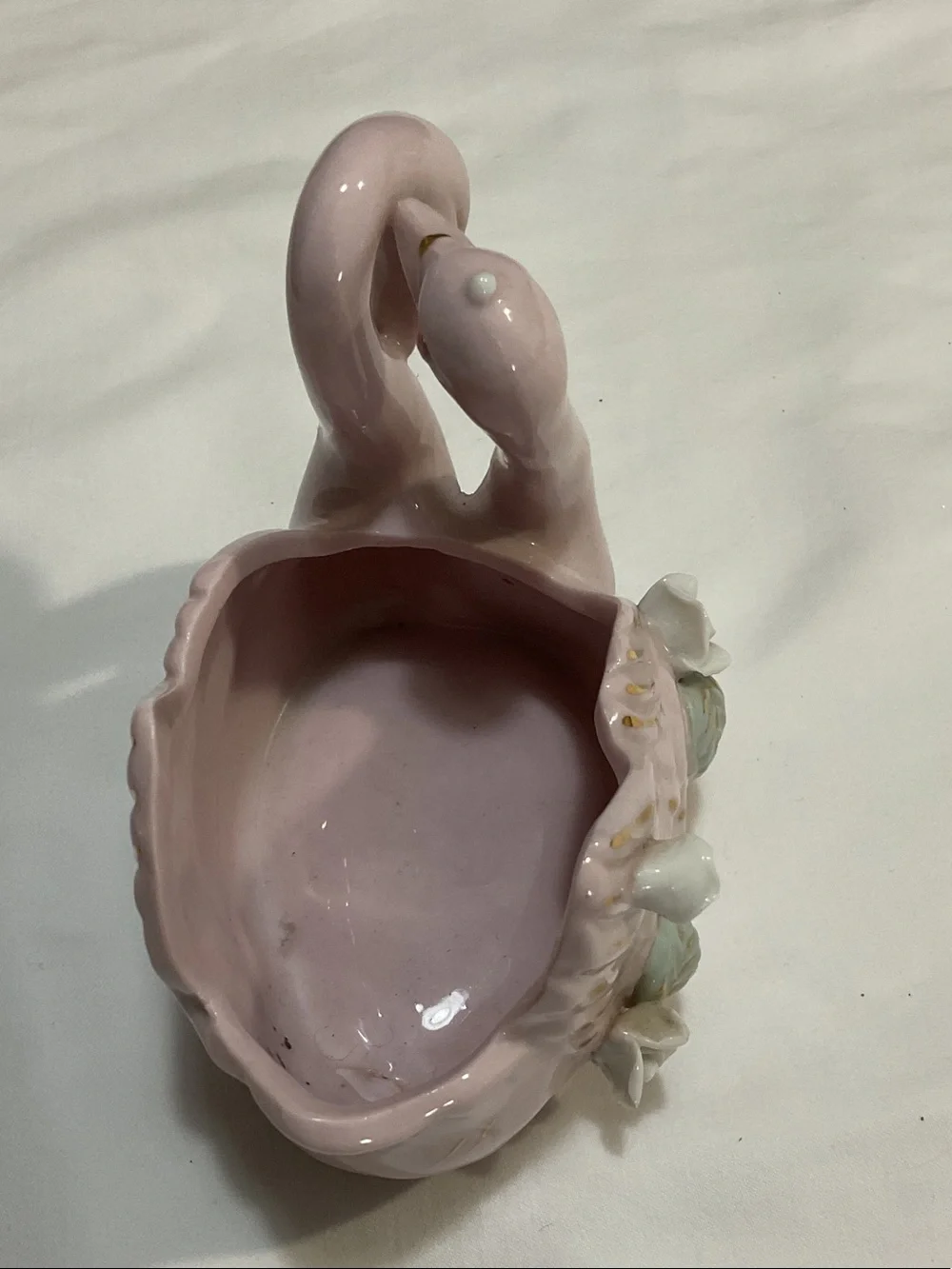Pink Ceramic Swan Planter with Floral Accents